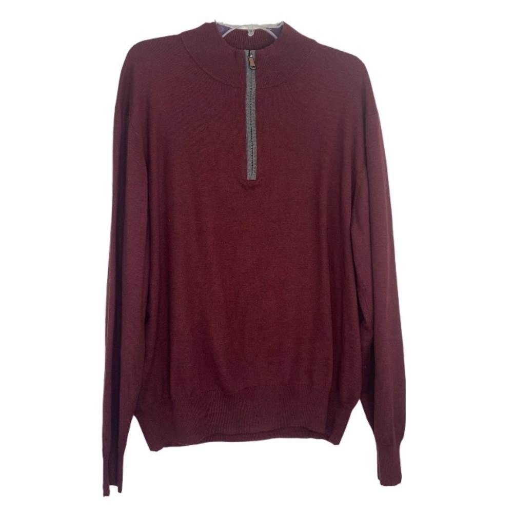 Orvis 1/4 zip maroon Sweater Cotton Silk size XL men’s pullover rib knit trim